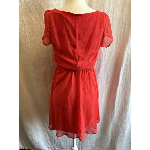 Express Coral Pink Mini Flutter Semi Sheer Sleeve Dress Sz XS Fit & Flare Mini - Picture 5 of 9
